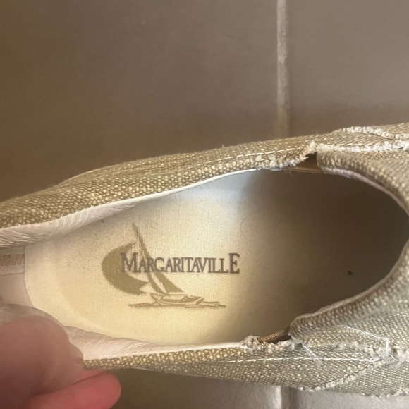 MARGARITAVILLE Men's Dock Chambray Slip on Canvas Deck Boat Shoe Khaki 11 EUC - Picture 7 of 8